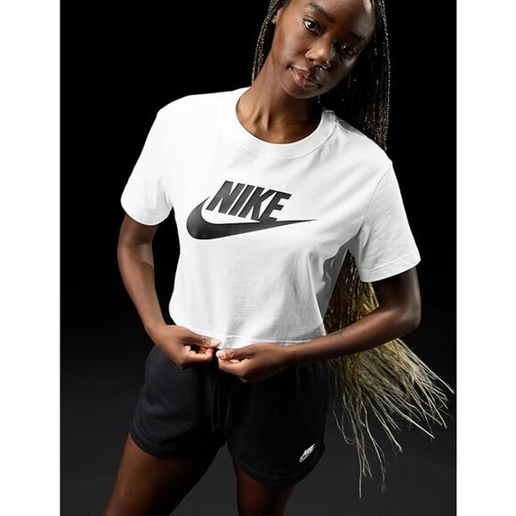 NEW Nike Essential Crop T-Shirt Women’s White Black Size Large BV6175-100 - Picture 5 of 7